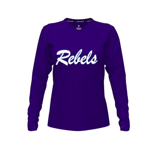 [FTLVCFPP-FYXS-LOGO1] Decker Comfort T-Shirt (Female Youth XS, Purple, V Neck, Logo 1, Long Sleeve)